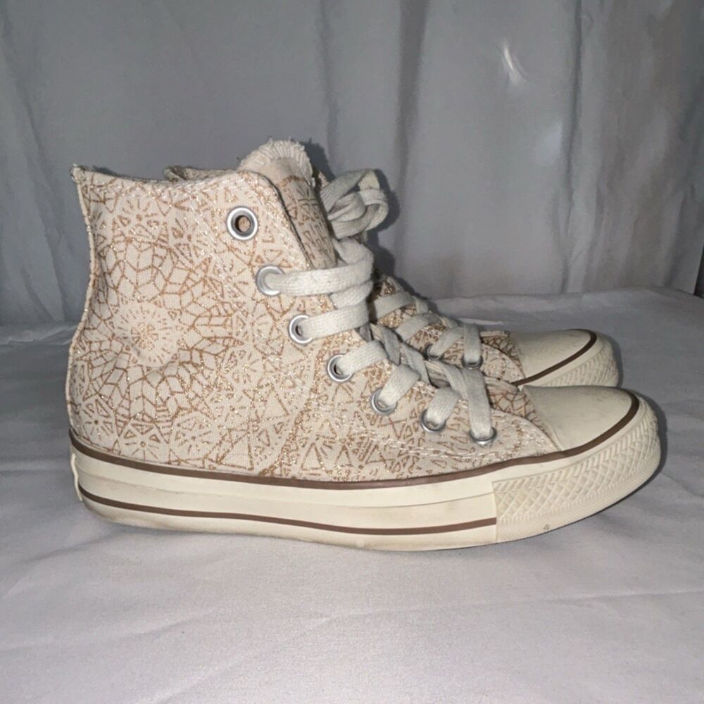 Converse Chuck Taylor All Star Beige White Geometric High Top Lace Up Sneakers